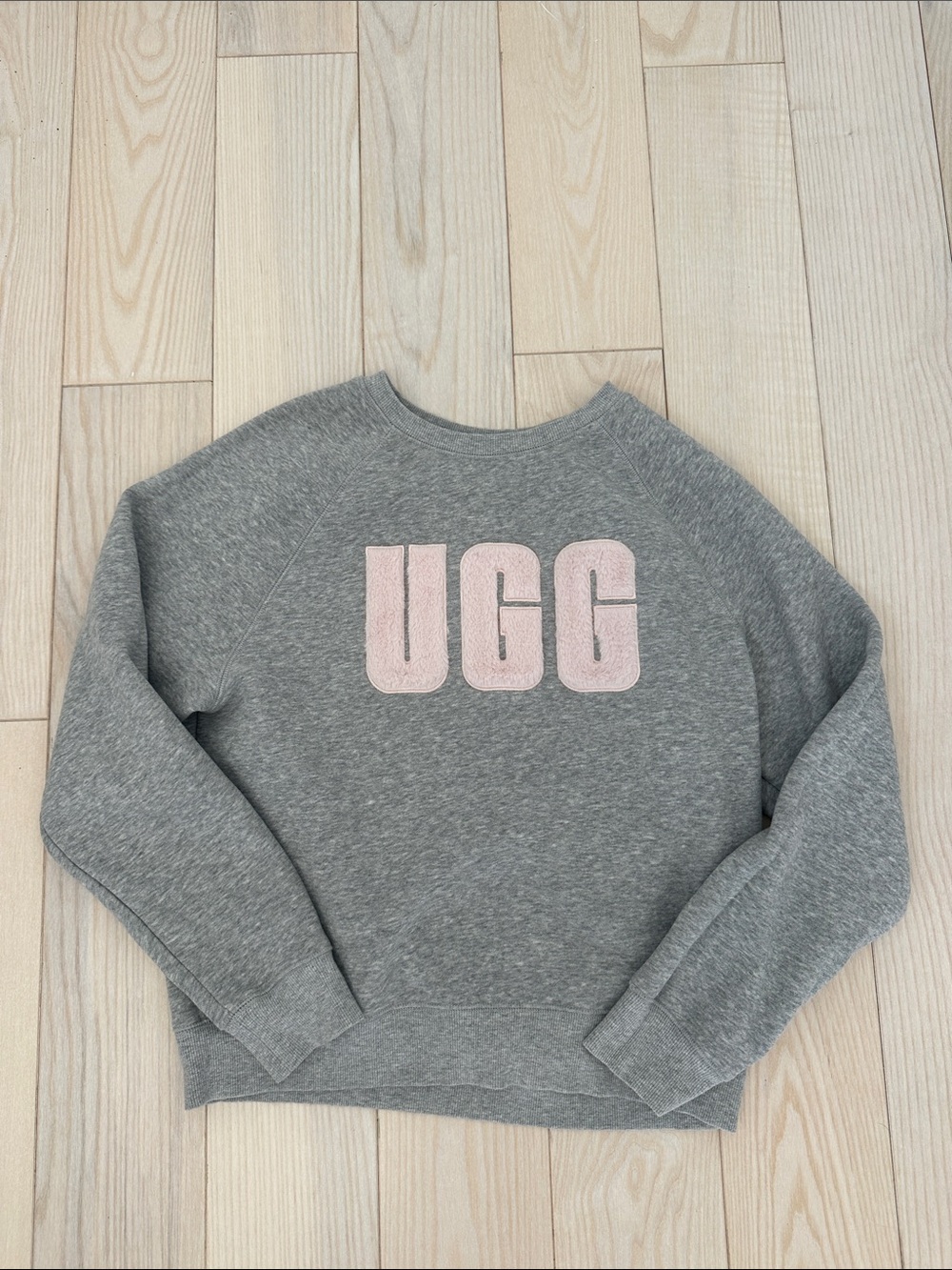 UGG Gray Crewneck Sweatshirt with Pink fuzzy Logo S